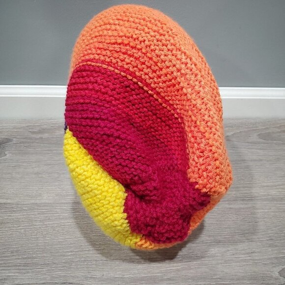 Handmade Colorful Ombre Slouchy Knit Beanie Hat  Rainbow Outdoors Yellow Red - Picture 4 of 13